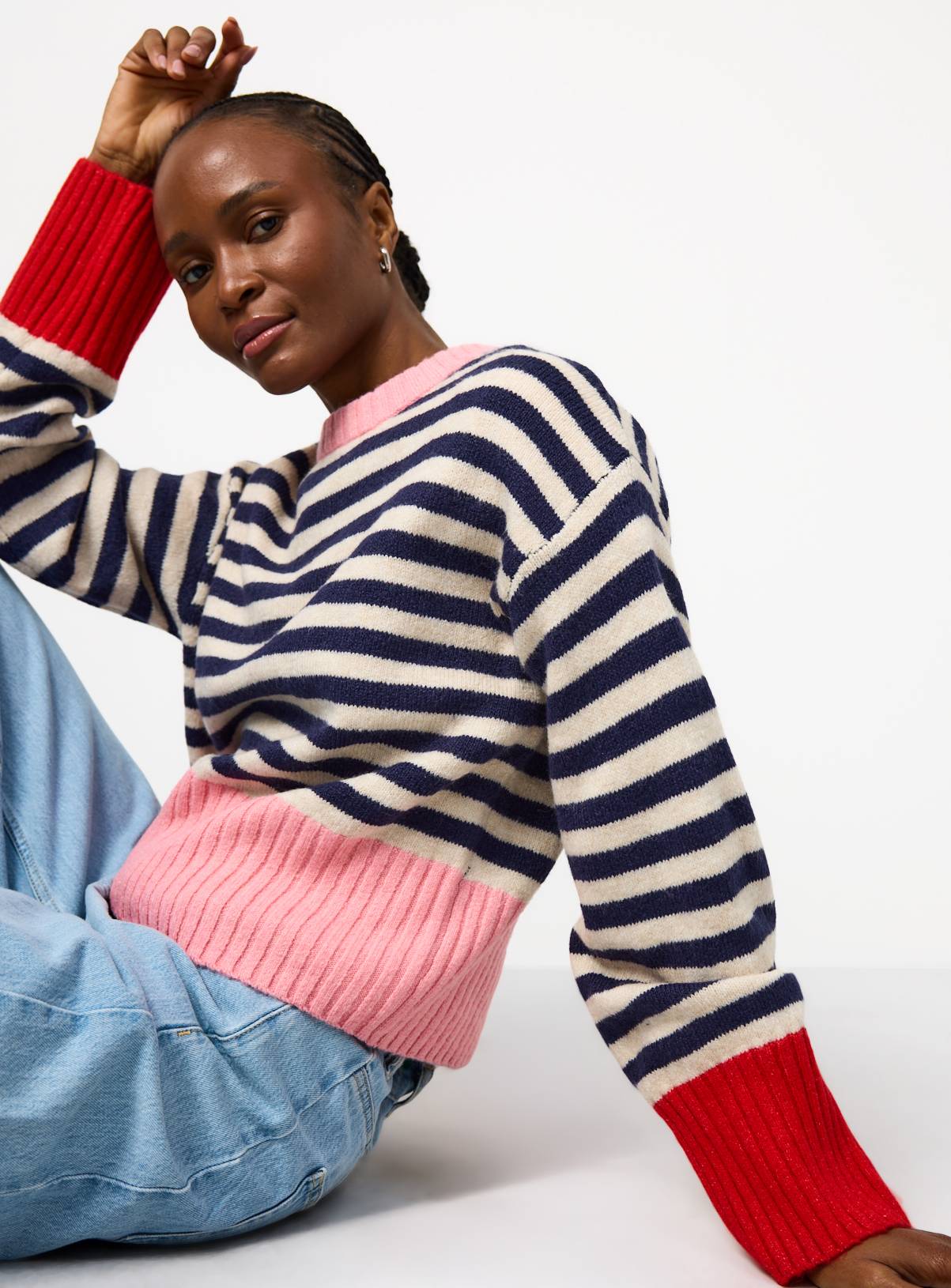 Multi Colour Block Print Deep Rib Jumper L - Image 1